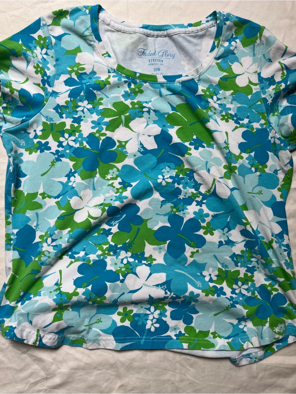 Faded Glory Blue & Green Floral Stretch Tee